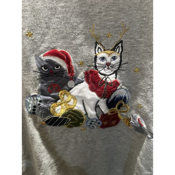 Vintage Bobbie Brooks Christmas Tree Kitty Holiday Sweatshirt Medium - Picture 6 of 6